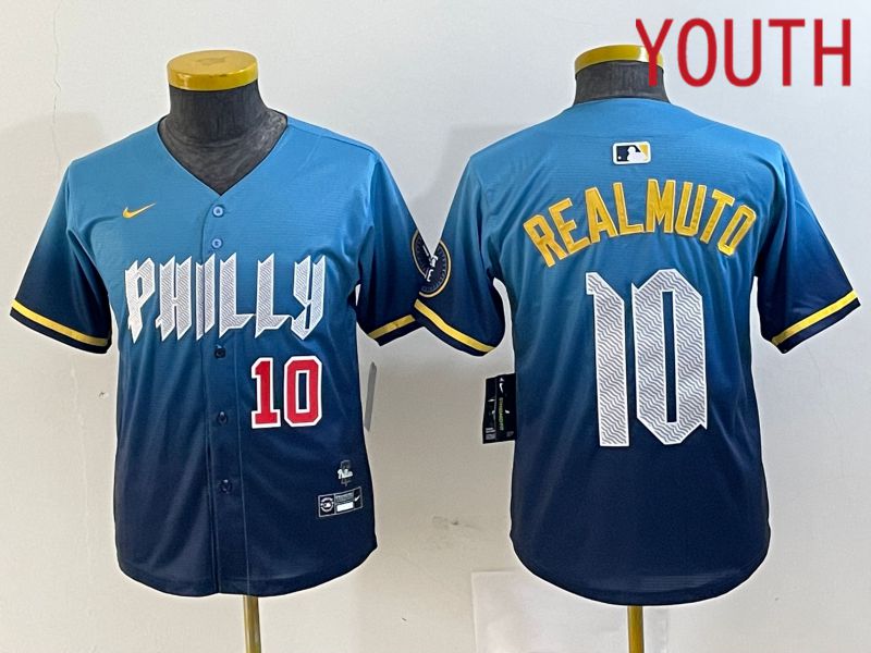 Youth Philadelphia Phillies 10 Realmuto Blue City Edition Nike 2024 MLB Jersey style 3